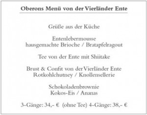 Oberons Menü von der Ente